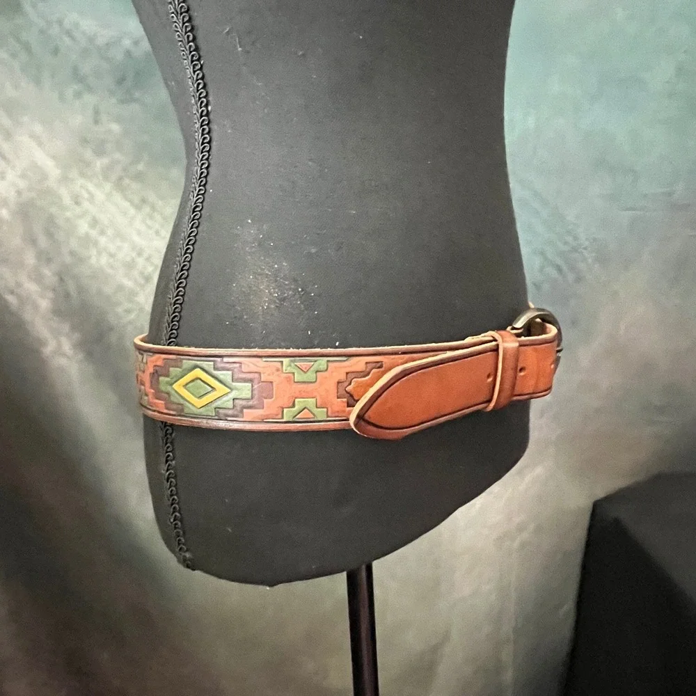 Vintage‎ Mossimo Leather Southwestern Belt Large Western Boho Aztec Tooled